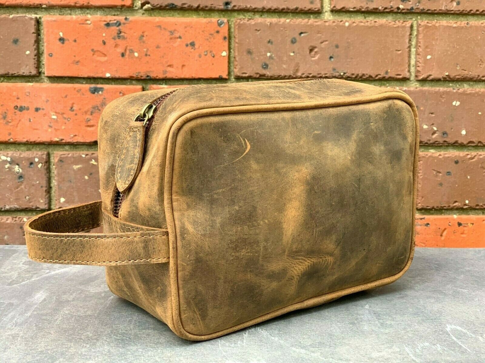 Genuine Cowhide Leather Toiletry Bag, Fathers Day Gift for Him