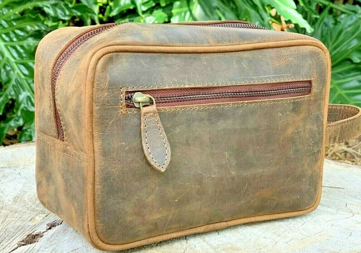Genuine Cowhide Leather Toiletry Bag, Fathers Day Gift for Him