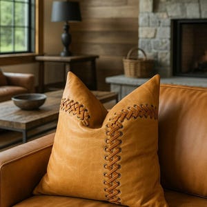 Genuine Vintage Tan Leather Cushion Cover: Melbourne Leather Co, 43cm Gift For Her Him Birthday Anniversary