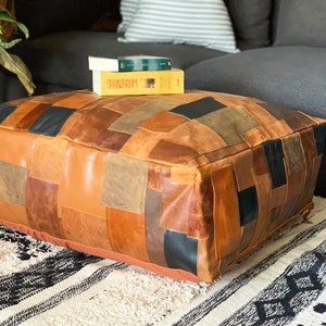 Amazing square Ottoman, Moroccan pouf, ottoman pouf, Patchwork floor cushion, leather pouf ,gift, wedding, vintage, yoga, meditation cushion