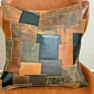 Melbourne Leather Co Genuine Leather Patchwork Cushion Cover Pillow Cover Leather Pillow Leather Cushion Vintage Leather Tan Pillow Cover