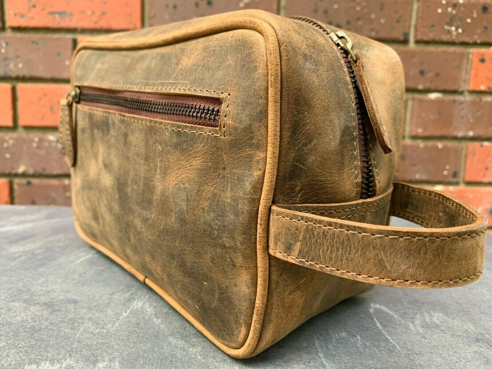 Genuine Cowhide Leather Toiletry Bag, Fathers Day Gift for Him