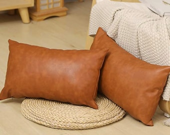 Melbourne Leather Co Genuine Leather Cushion Cover Lumbar Tan Leather Cushion Pillow Cover