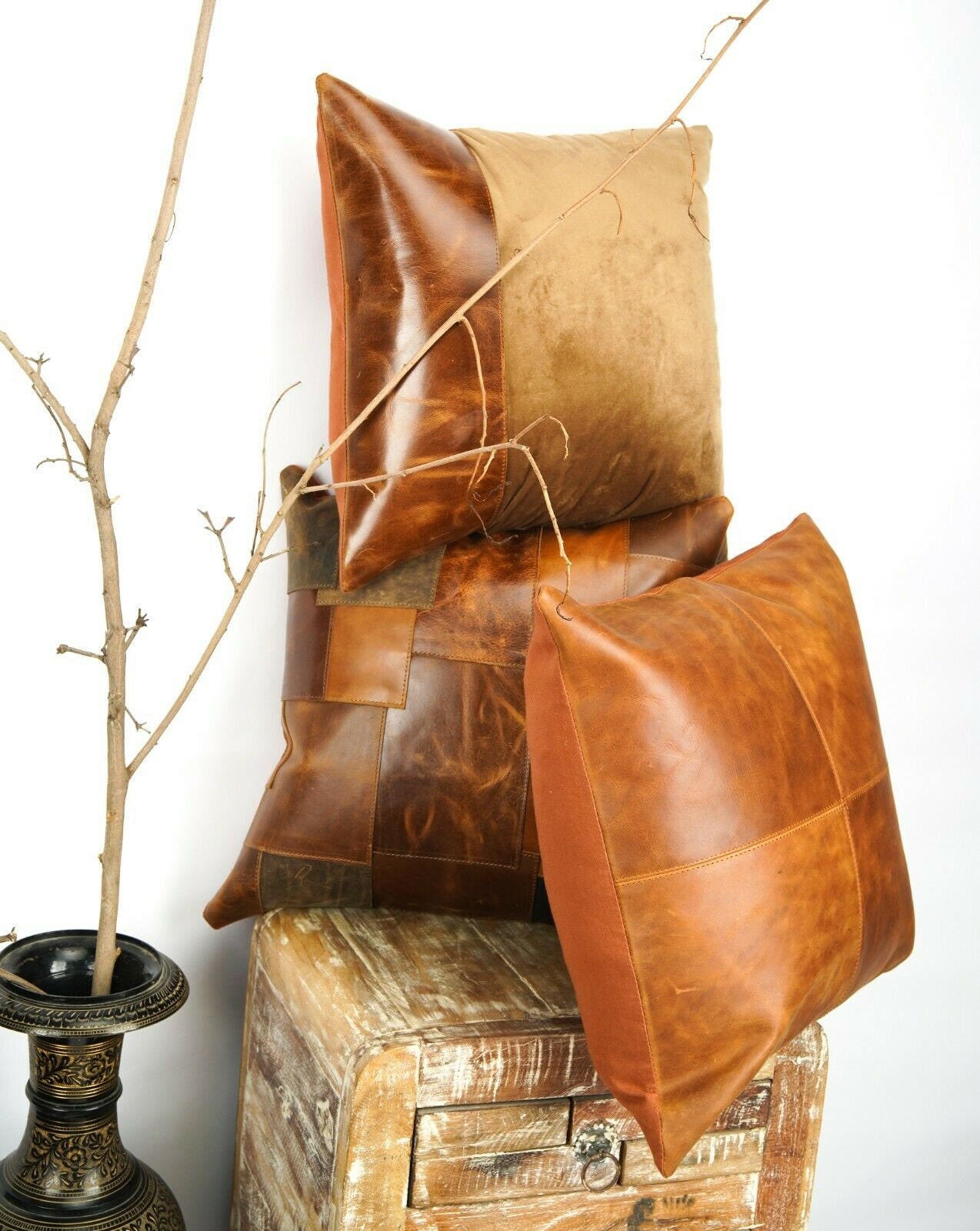 Melbourne Leather Co Genuine Leather Cushion Cover Pillow Etsy