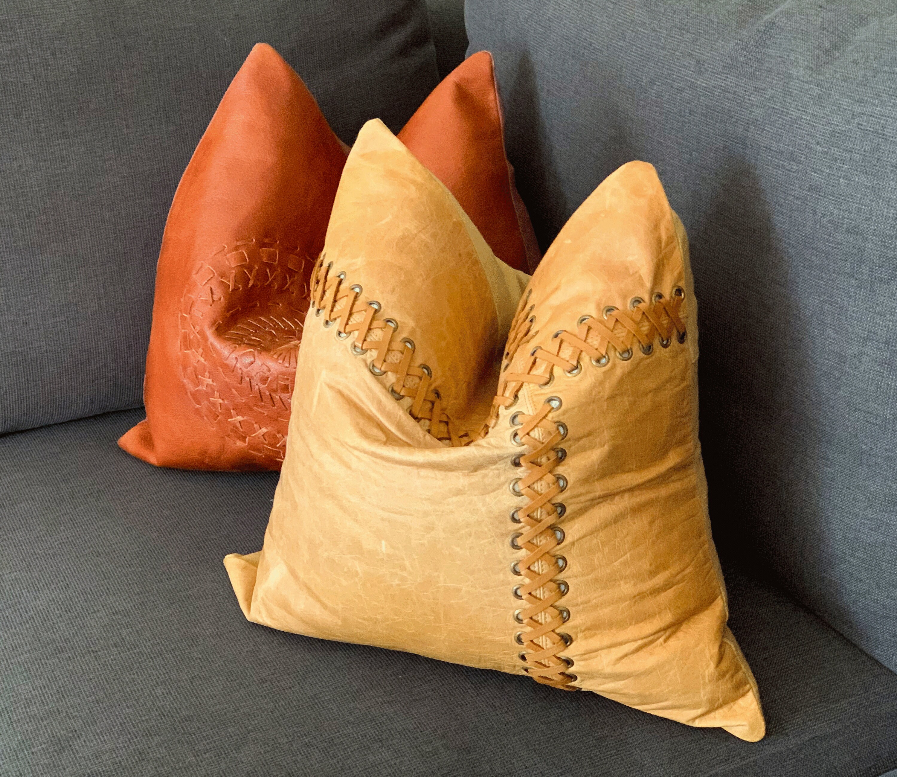 Melbourne Leather Co Genuine Leather Cushion Cover Pillow Etsy