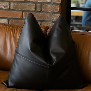 Capa de almofada de couro preto: almofada vintage de couro de vaca para presente de aniversário para ela e ele