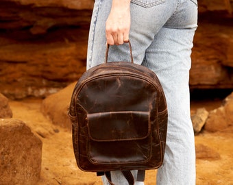Leather Backpack Rucksack: Women's Travel Work Bag Gift For Her Him Birthday Anniversary