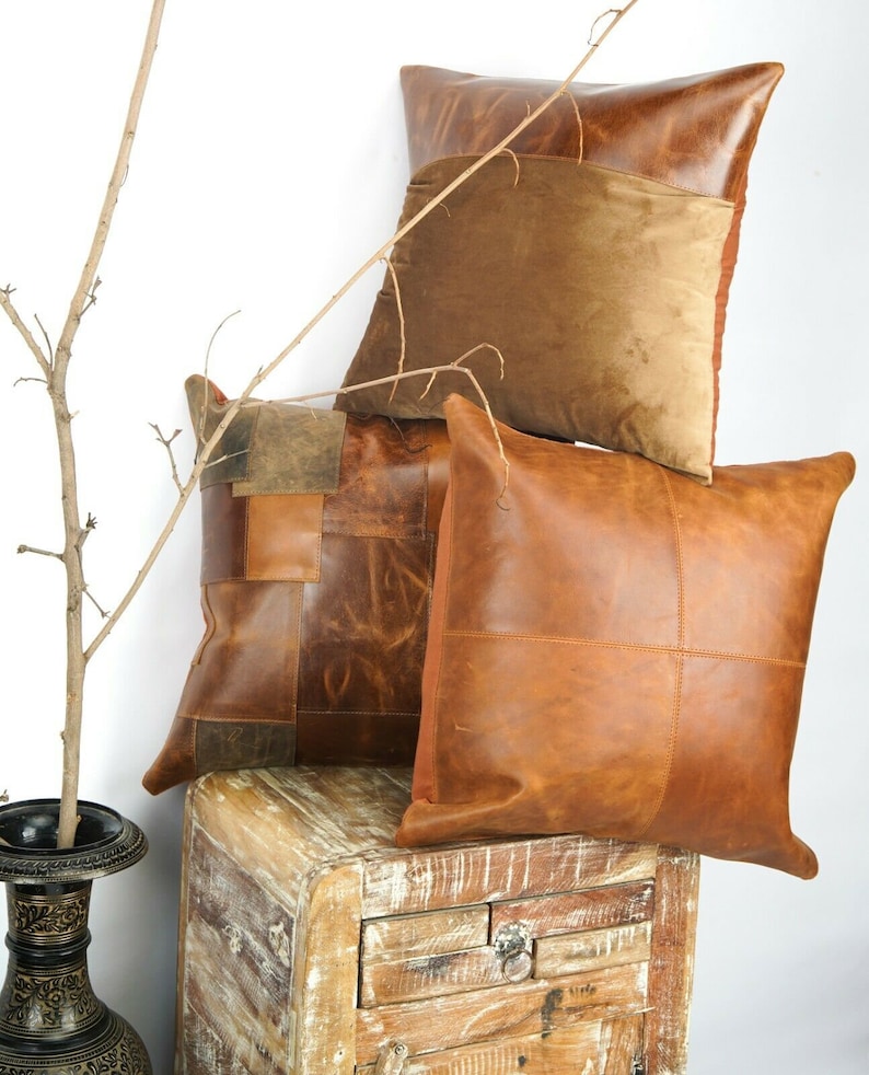 Melbourne Leather Co Genuine Leather Cushion Cover Pillow Etsy
