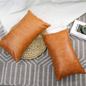 Melbourne Leather Co Genuine Leather Cushion Cover Lumbar Tan Leather Cushion Pillow Cover image 3