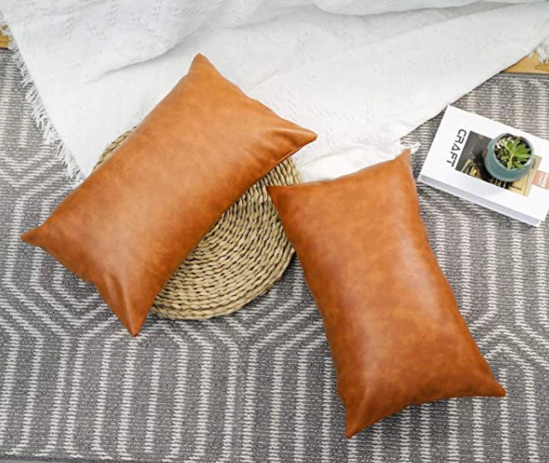 Melbourne Leather Co Genuine Leather Cushion Cover Lumbar Tan Leather Cushion Pillow Cover image 3