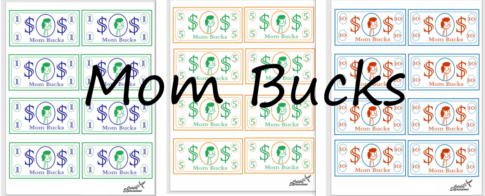 Printable Mom Bucks, Printable Money, Play Money for Rewards, Behavior ...
