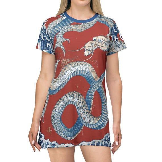 dragon t shirt dress Hokusai Dragon T-shirt Dress: Japanese Ukiyo-e Art Boho Chic Outfit