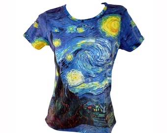 D2D Vincent Van Gogh the Starry Night Sky Blue  Modern Fine Art Print  Tee T-Shirt Top Apparel Gift Idea Masterpiece Wearable