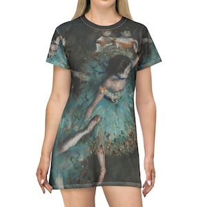 T-Shirt Dress Edgar Degas Green Dancer Ballet Masterpiece Fine Art Gift for Her Wearable Fashion Clothing
