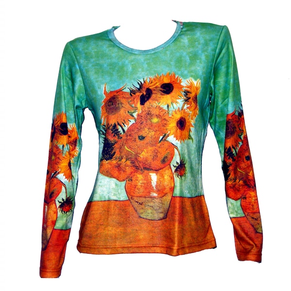 D2D Vincent Van Gogh Sunflowers Flower Modern Fine Art Print Long Sleeved T-Shirt Apparel Gift Idea For Art Show Class Top