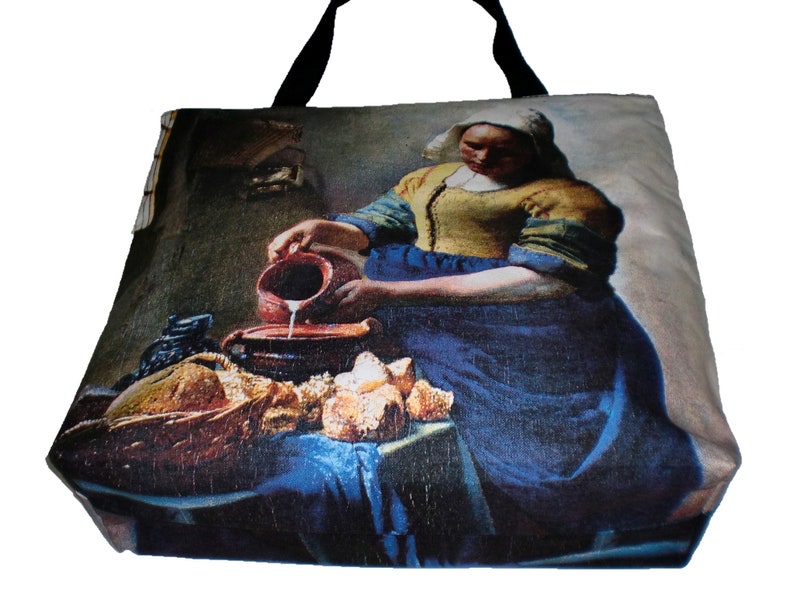 D2D Jan Vermeer the Milkmaid Fine Art Baroque Print Tote Shoulder Bag Zipper Apparel Gift Idea