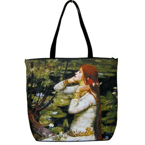 D2D John William Waterhouse Ophelia 1894 Pre-Raphaelite Fine Art Print Tote Shoulder Shopper Bag Zipper Apparel Gift Idea