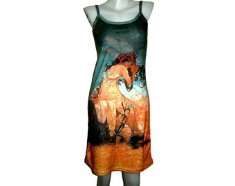 D2D Alphonse Mucha Summer Season Fine Art Nouveau Print Sundress Tank Apparel Gift Idea Wearable Art Decorative