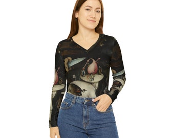 Camisa de cuello en V y manga larga El Bosco El jardín de las delicias El árbol del infierno El hombre renacentista Impresión artística Regalo para ella