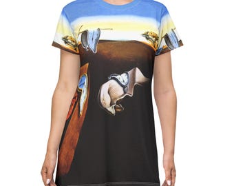 Dali The Persistence of Memory Surrealism T-Shirt Dress  Fine Art Gift for Her Surrealist Shirt Dress Artistic Wear Women&#39;s Graphic Tee