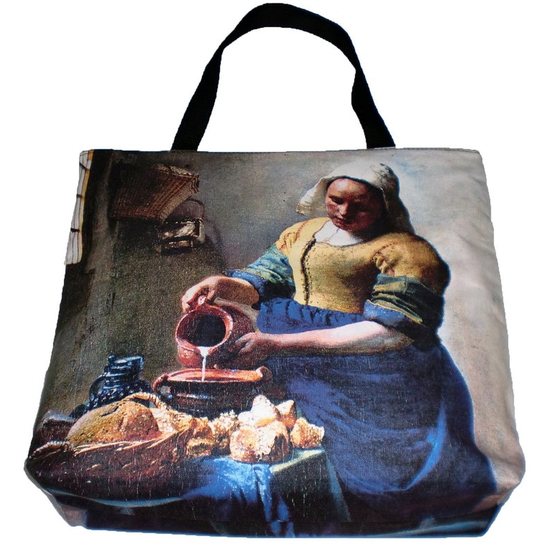 D2D Jan Vermeer the Milkmaid Fine Art Baroque Print Tote Shoulder Bag Zipper Apparel Gift Idea