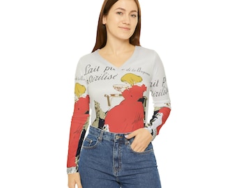 Theophile Steinlen Katzen Jugendstil Shirt mit V-Ausschnitt