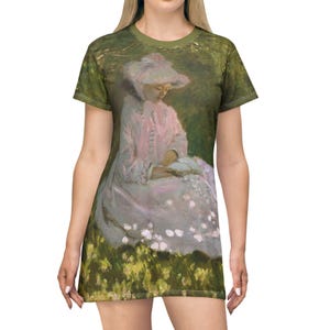 Claude Monet Springtime Impressionism T-Shirt Dress, Fine Art Print Apparel, Artsy Clothing, Monet Inspired Tee Dress, Impressionist