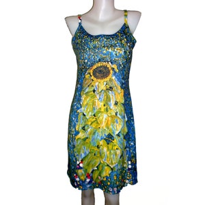 D2D Gustav Klimt Sunflower Blue Nouveau Fine Art Print Sundress Tank Apparel Gift Idea