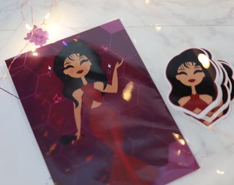 Bidi Bom 5x7 Holographic Art Print + Sticker Bundle - Selena Inspired