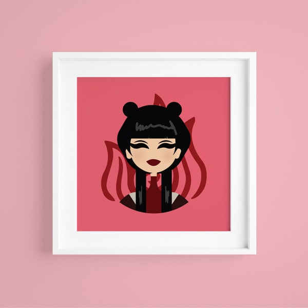 Fire Girl - 5 in. x 5 in. Wall Art - Print - Fire Bender - Goth - Mai -  Cute - Avatar