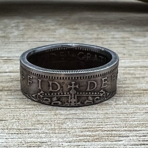 United Kingdom Ring One Shilling England Scotland British Coin Ring Hand Made, Powder Coated