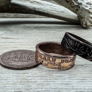 British Half Penny Coin Ring Half Penny Crown Coin Ring British Coin Ring