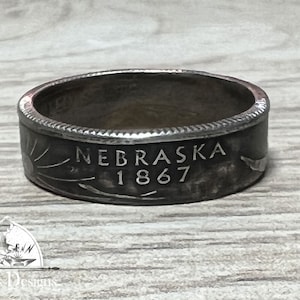 NEBRASKA US State Quarter Coin Ring Size 6-14, Powder Coated, Coin Jewelry, State Coin Ring, State Ring, Coin, Gift for Men, Unique Jewelry