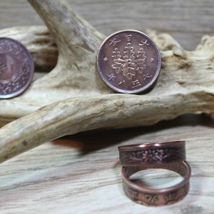 JAPAN 1 SEN Coin Ring Powder Coated Coin Jewelry Coin Ring Coin Gift for Men Unique Jewelry