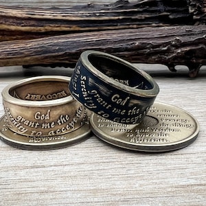 Serenity Prayer AA Ring, Sobriety, AA anniversary, Alcoholics Anonymous, Coin Ring, AA Coin, Coin Rings, Recovery Gift 5-14