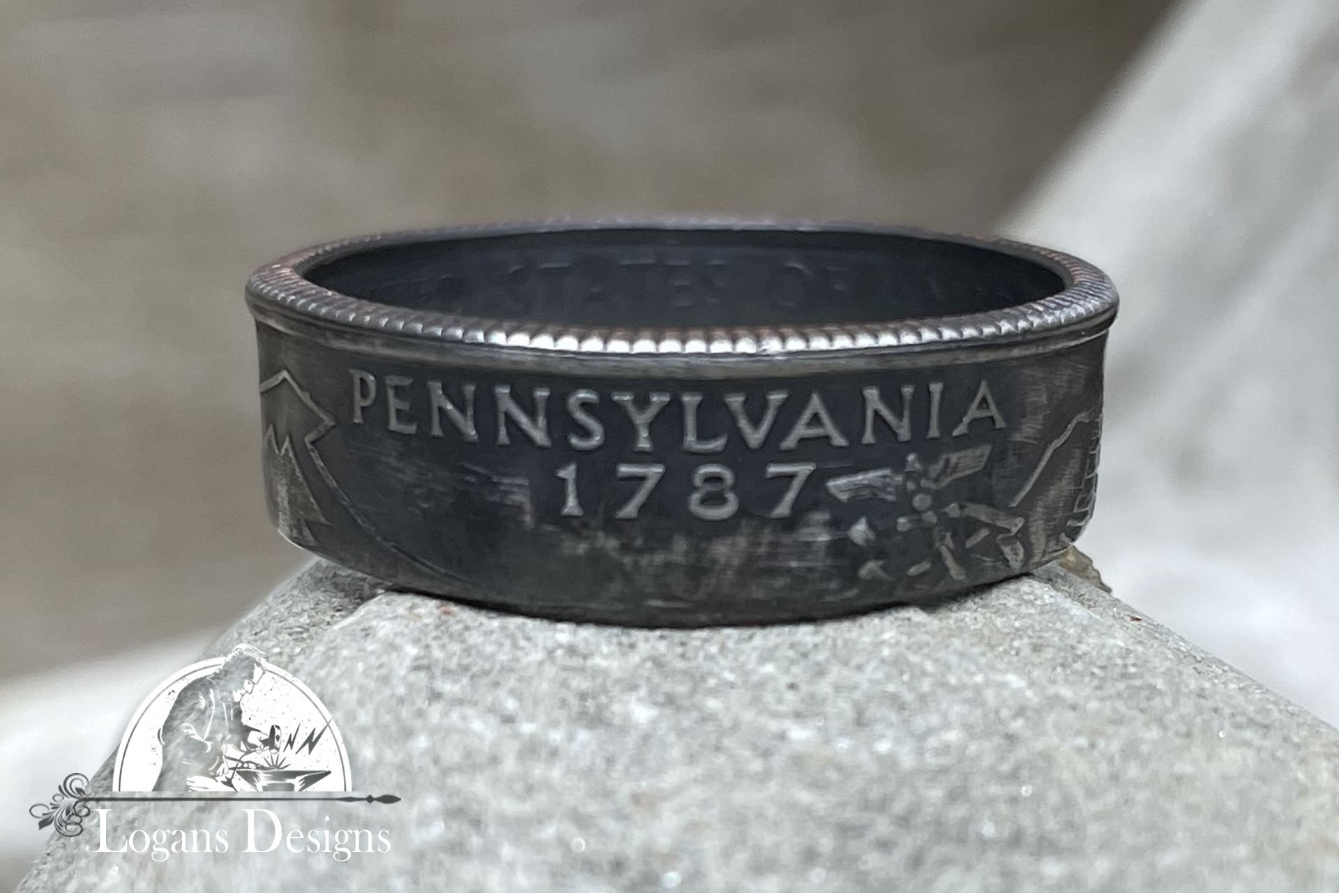 State Coin Rings PENNSYLVANIA US State Quarter Coin Ring Size 6-14, Powder Coated, Coin ...