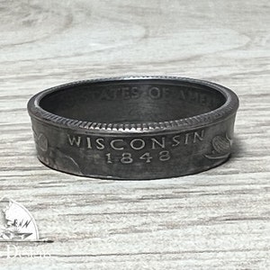 WISCONSIN US State Quarter Coin Ring Size 6-14 Coin Ring Coin Jewelry State Coin Ring State Ring Coin Gift for Men Unique Jewelry