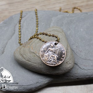 United Kingdom 1/2 Penny Pendant With 24 inch Gold Ball Chain L8009
