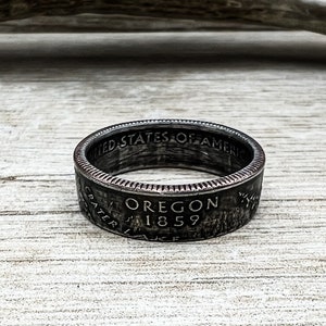 OREGON US State Quarter Coin Ring Size 6-14 Powder Coated Coin Jewelry State Coin Ring State Ring Coin Gift for Me Unique Jewelry