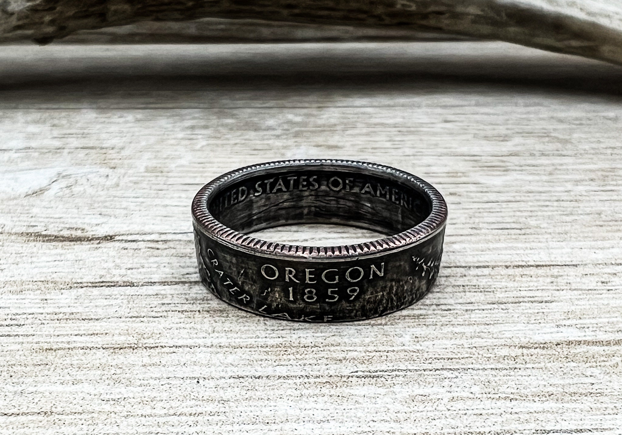 State Coin Rings OREGON US State Quarter Coin Ring Size 6-14 Powder Coated Coin Jewelry ...