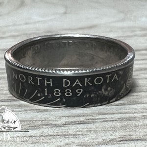 NORTH DAKOTA State Quarter Coin Ring Size 6-14, Coin Ring, Coin Jewelry, State Coin Ring, State Ring, Coin, Gift for Men, &quot;Powder Coated&quot;
