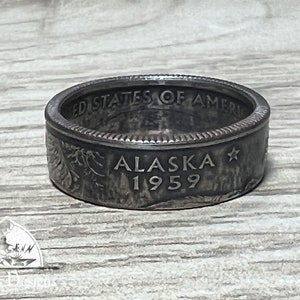 ALASKA US State Quarter Coin Ring Size 6-14, Coin Ring, Coin Jewelry, State Coin Ring, State Ring, Coin, Gift for Men, Unique Jewelry