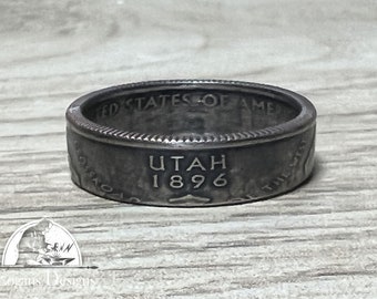 UTAH US State Quarter Coin Ring Size 6-14 || Powder Coated, Coin Jewelry, State Coin Ring, State Ring, Coin, Gift for Men, Unique Jewelry