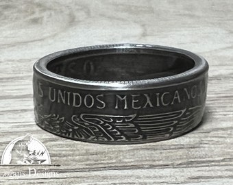 Mexikanischer Münzring Pulverbeschichteter Ring handgemacht aus Mexikanischer Peso Münze