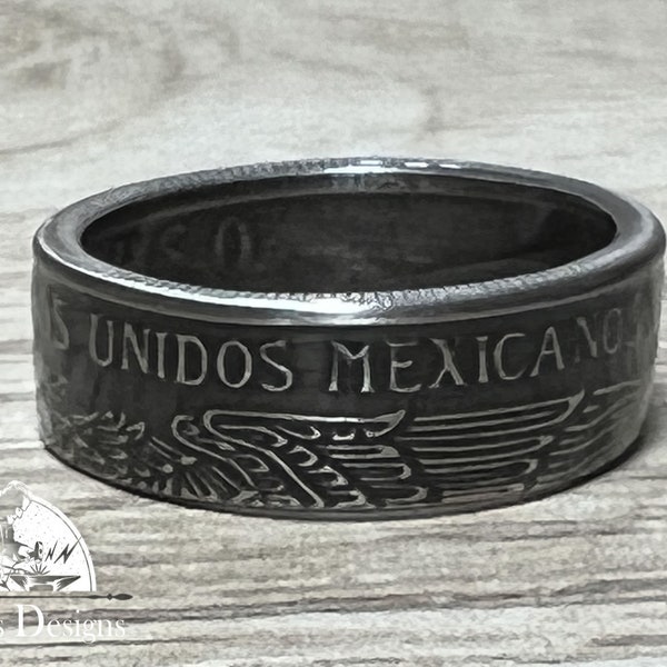 Mexican Coin Ring Powder Coated Ring hand made from Mexican Peso Coin