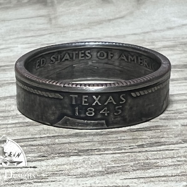 TEXAS US State Quarter Coin Ring Size 6-14, Powder Coated, Coin Jewelry, State Coin Ring, State Ring, Coin, Gift for Men, Unique Jewelry