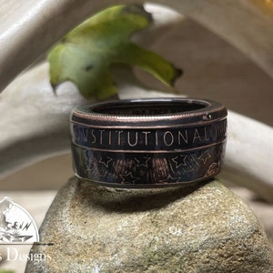 Right To Bear Arms - Made from 1 AVDP ounce of .999 Pure Copper, Coin Ring Jewelry, Powder Coated Finish  8-14