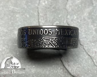 Mexikanischer Münzring Pulverbeschichteter Ring handgemacht aus Mexikanischer Peso Münze