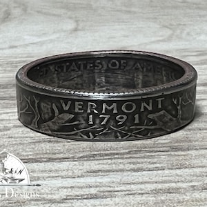 VERMONT US State Quarter Coin Ring Size 6-14, Powder Coated, Coin Jewelry, State Coin Ring, State Ring, Coin, Gift for Men, Unique Jewelry