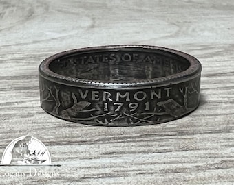 VERMONT US State Quarter Coin Ring Size 6-14, Powder Coated, Coin Jewelry, State Coin Ring, State Ring, Coin, Gift for Men, Unique Jewelry